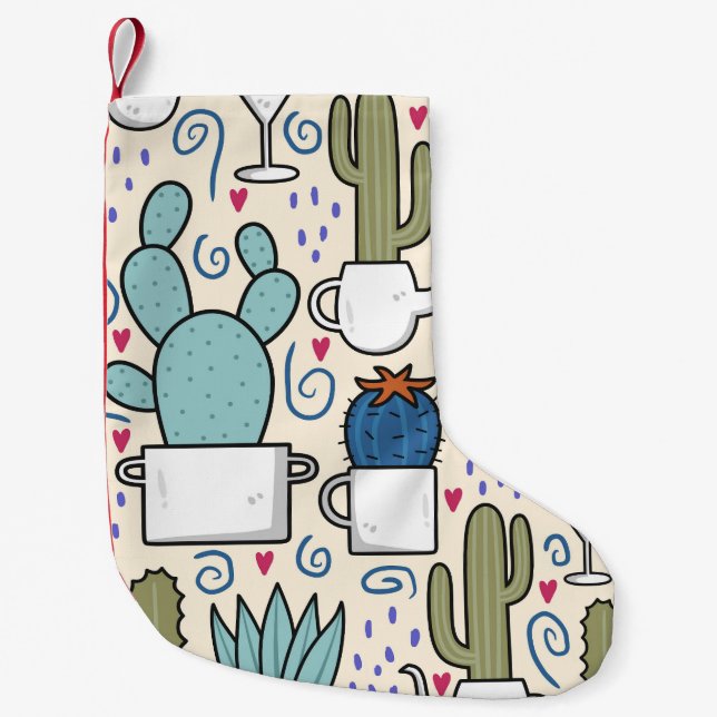 Llama Cactus: Hand-Drawn Seamless Design Small Christmas Stocking (Front)