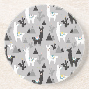 Llama cactus mountains, seamless pattern. coaster
