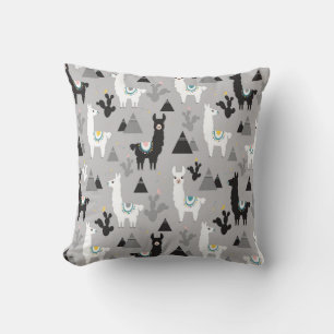 Llama cactus mountains, seamless pattern. cushion