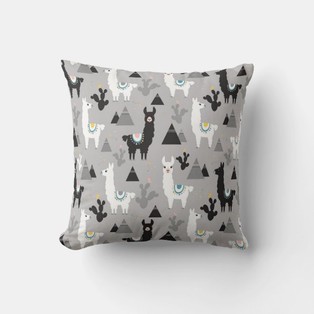Llama cactus mountains, seamless pattern. cushion (Front)