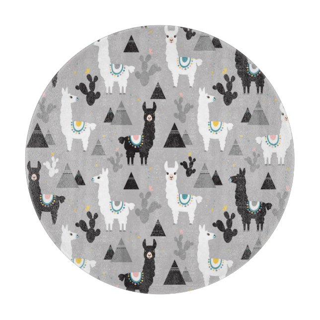 Llama cactus mountains, seamless pattern. cutting board (Front)
