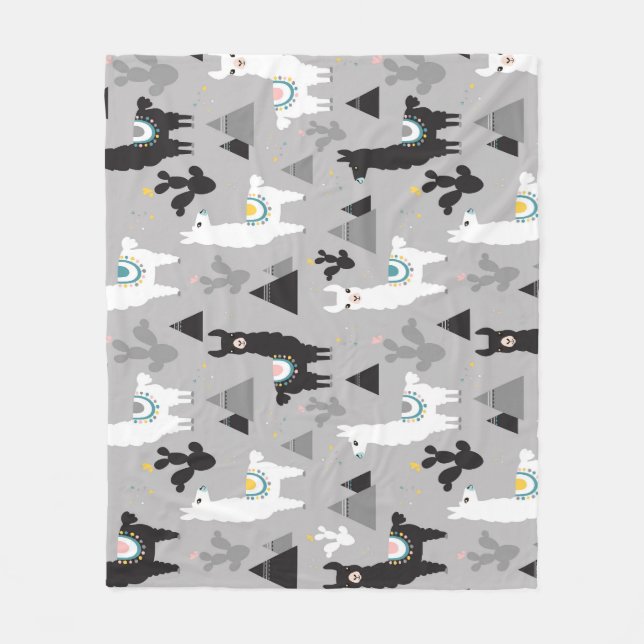 Llama cactus mountains, seamless pattern. fleece blanket (Front)