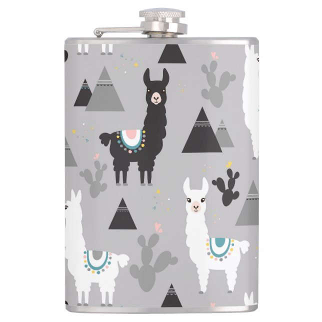 Llama cactus mountains, seamless pattern. hip flask (Front)