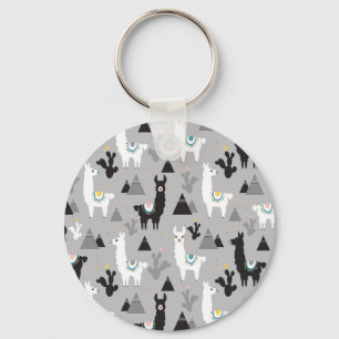Llama cactus mountains, seamless pattern. key ring