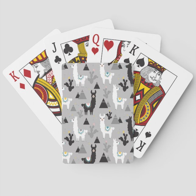 Llama cactus mountains, seamless pattern. playing cards (Back)