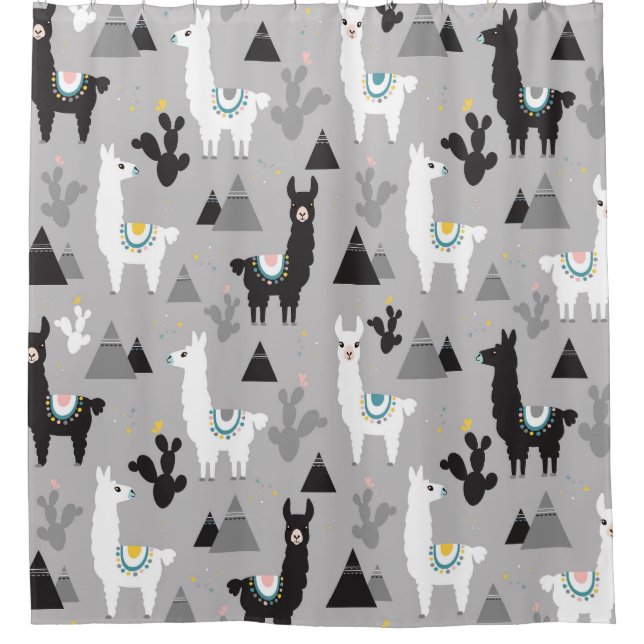 Llama cactus mountains, seamless pattern. shower curtain (Front)