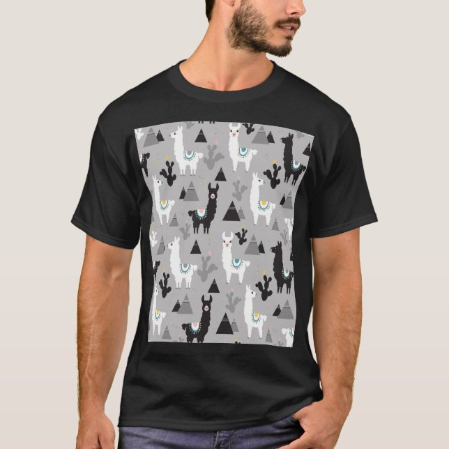 Llama cactus mountains, seamless pattern. T-Shirt (Front)