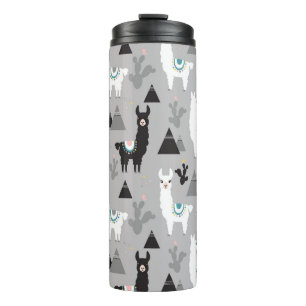 Llama cactus mountains, seamless pattern. thermal tumbler