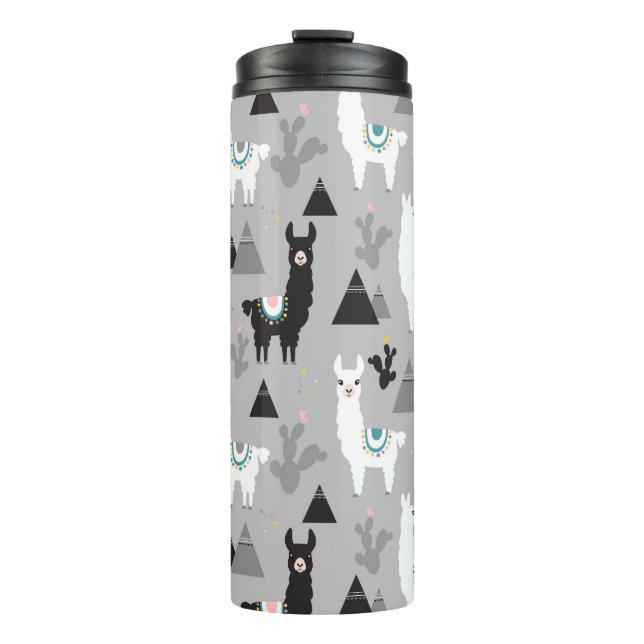 Llama cactus mountains, seamless pattern. thermal tumbler (Front)