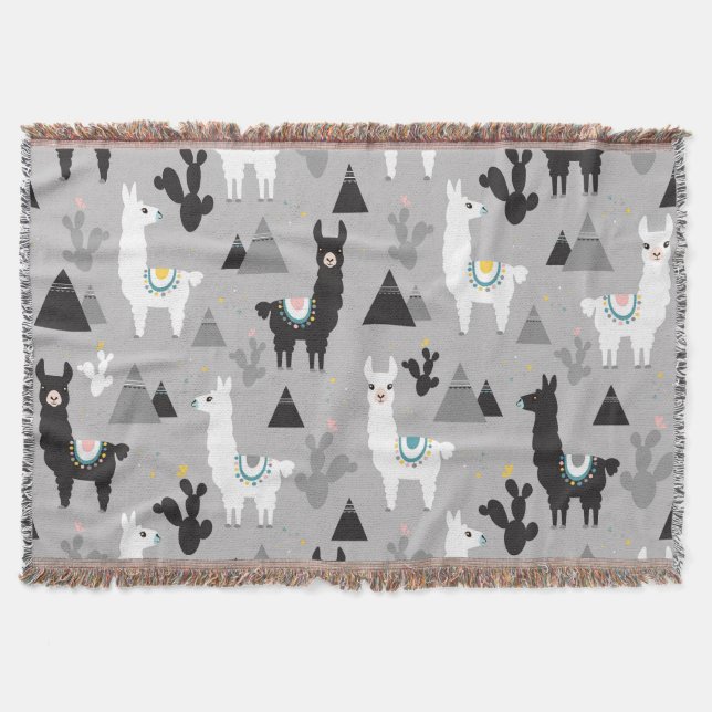 Llama cactus mountains, seamless pattern. throw blanket (Front)