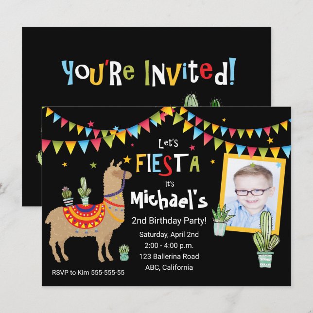 llama Cactus photo personalised birthday party Invitation (Front/Back)