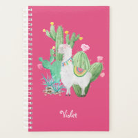 Llama Cactus Watercolor Scene Hot Pink