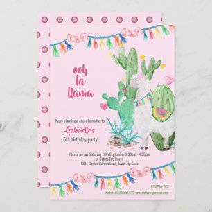 Llama Cactus Whole Llama Fun Girls Birthday Party Invitation