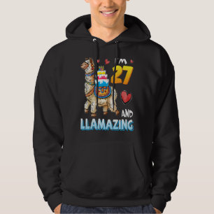 Llama Carrying Birthday Cake I'm 27 Years Old And Hoodie