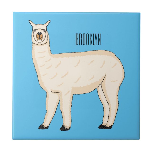 Llama cartoon illustration ceramic tile (Front)