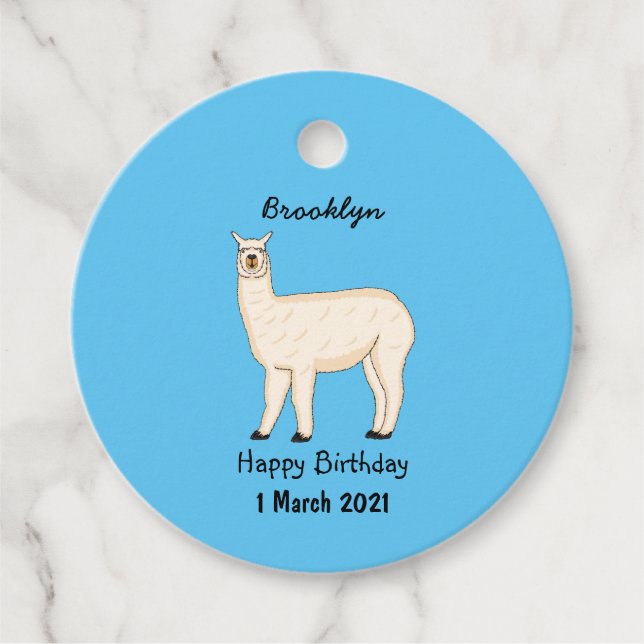 Llama cartoon illustration favour tags (Front)