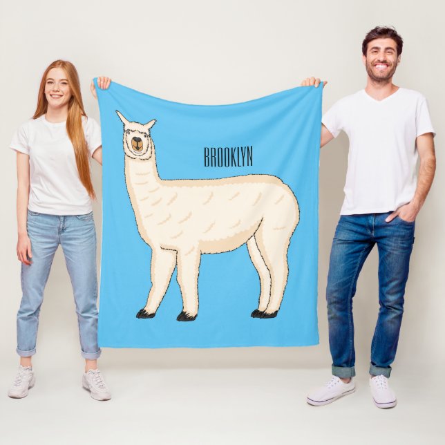 Llama cartoon illustration fleece blanket (In Situ)
