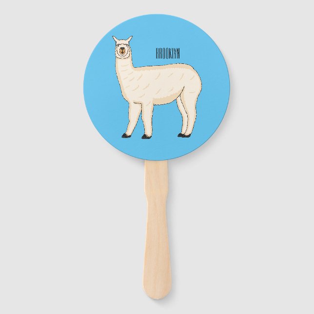 Llama cartoon illustration hand fan (Front)