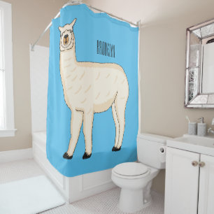 Llama cartoon illustration shower curtain