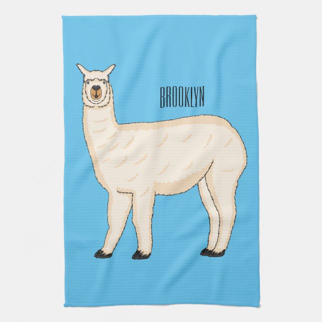 Llama cartoon illustration  tea towel (Vertical)