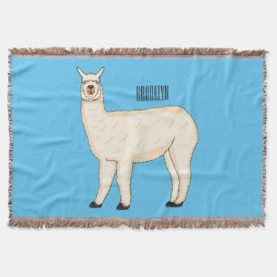 Llama cartoon illustration throw blanket