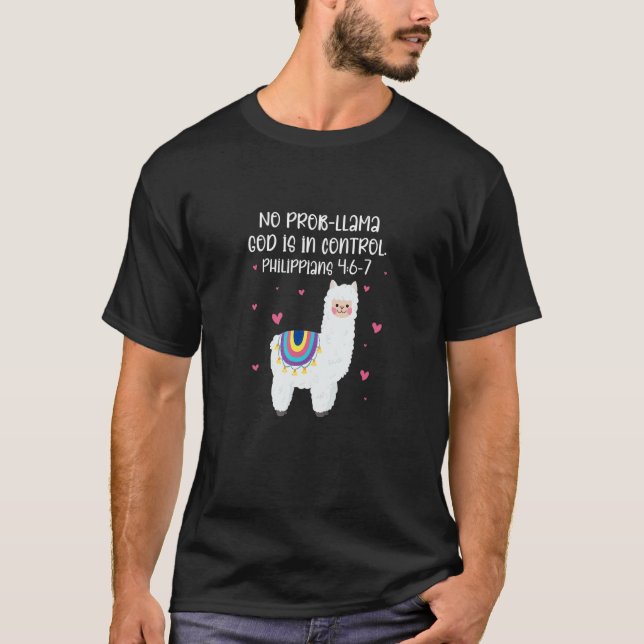 Llama Christian No Prob Llama God In Control Bible T-Shirt (Front)