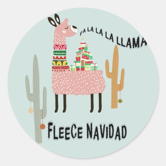 Llama Christmas Cute Fleece Navidad Classic Round Sticker (Front)