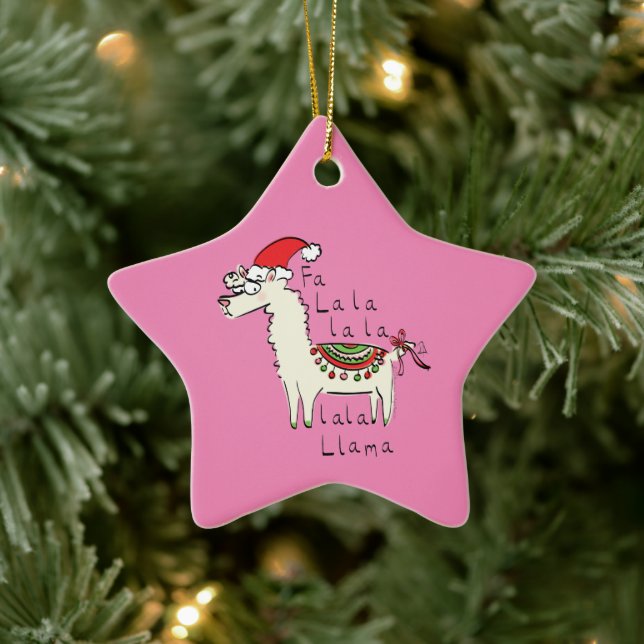 Llama Christmas Kids Cute Funny Ceramic Ornament (Tree)