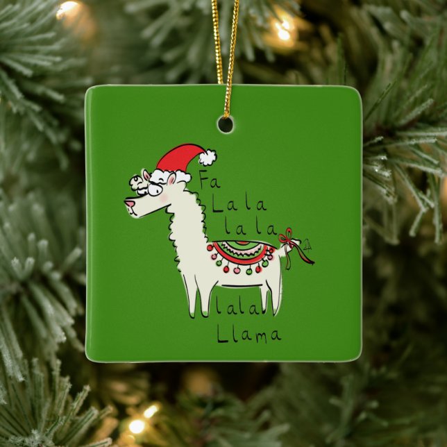 Llama Christmas Kids Cute Funny Ceramic Ornament (Tree)