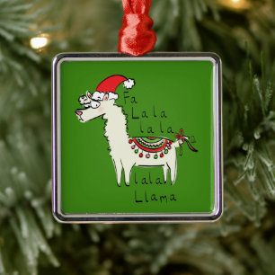 Llama Christmas Kids Cute Funny Metal Ornament