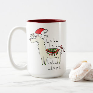 Llama Christmas Kids Cute Funny Two-Tone Coffee Mug