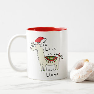 Llama Christmas Kids Cute Funny Two-Tone Coffee Mug