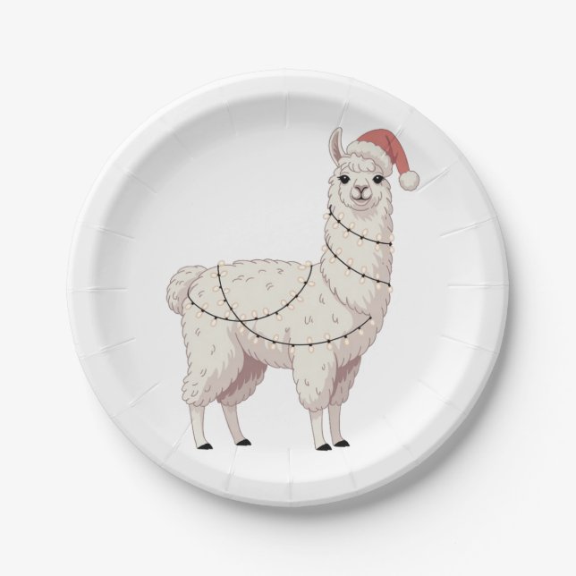 Llama Christmas Lights Sturdy Animals Lover Alpaca Paper Plate (Front)