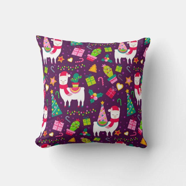 Llama Christmas Pattern Cushion (Front)