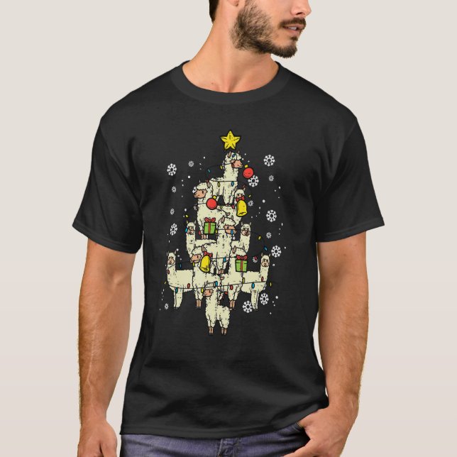 Llama Christmas Tree Cute Xmas Alpaca Animal Men W T-Shirt (Front)