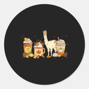 Llama Coffee Pumpkin Spice Animal Fall Thanksgivin Classic Round Sticker