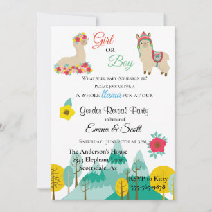 Llama Colourful Gender Reveal Party Invitation