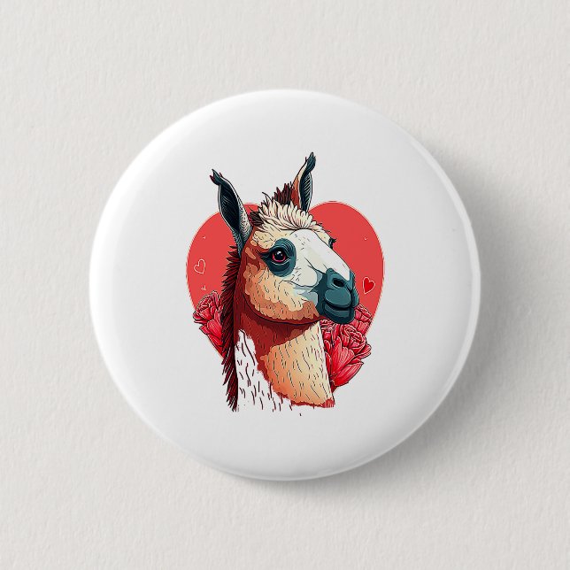 Llama Cute Alpaca Valentines Day Animal  6 Cm Round Badge (Front)