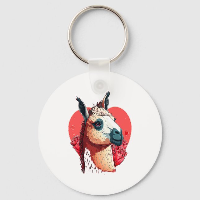 Llama Cute Alpaca Valentines Day Animal  Key Ring (Front)