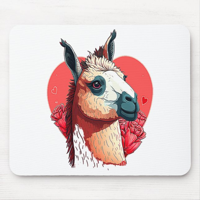 Llama Cute Alpaca Valentines Day Animal  Mouse Pad (Front)