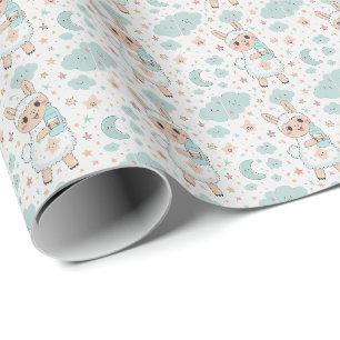 Llama Cute Baby Pastel Watercolor Pattern  Wrapping Paper