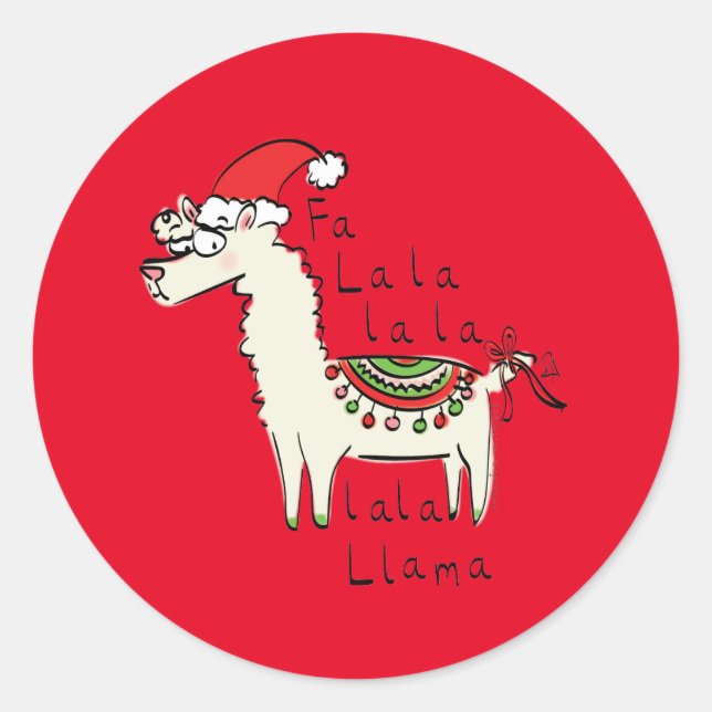 Llama Cute Funny Christmas Holiday Classic Round Sticker (Front)