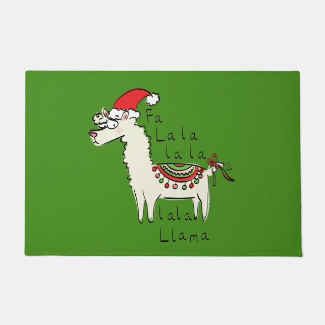 Llama Cute Funny Christmas Holiday Doormat (Front)
