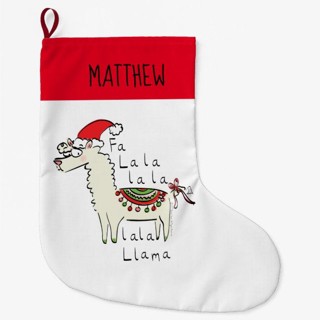 Llama Cute Funny Christmas Holiday Large Christmas Stocking (Front)
