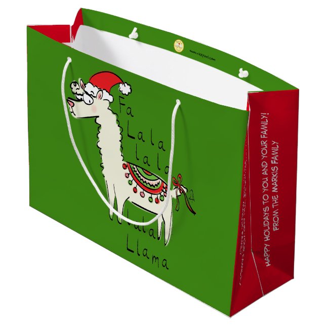 Llama Cute Funny Christmas Holiday Large Gift Bag (Back Angled)