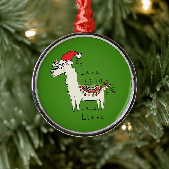 Llama Cute Funny Christmas Holiday Metal Ornament (Tree)