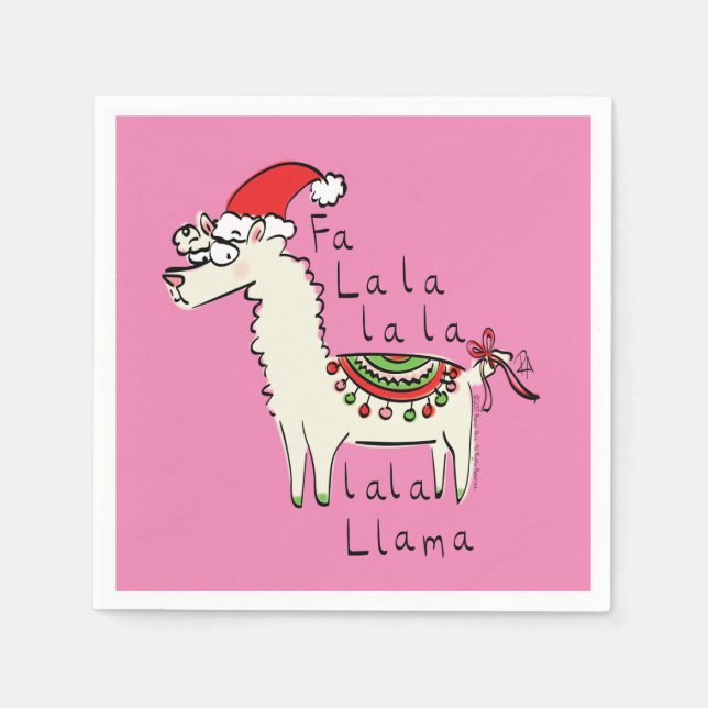 Llama Cute Funny Christmas Holiday Napkin (Front)