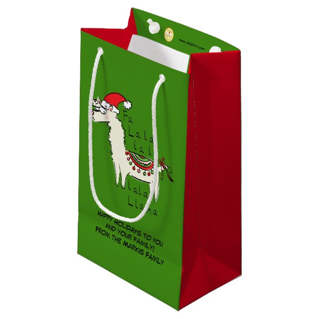 Llama Cute Funny Christmas Holiday Small Gift Bag (Front Angled)