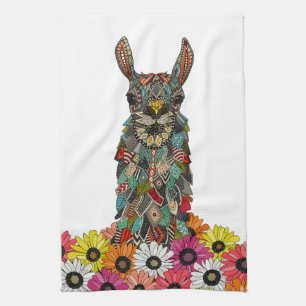llama daisy love white tea towel