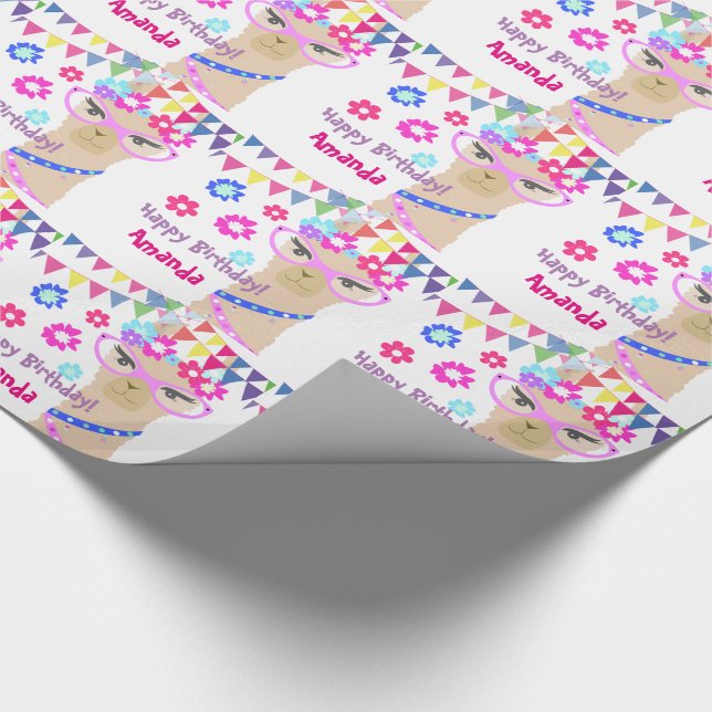 Llama diva happy birthday wrapping paper (Corner)